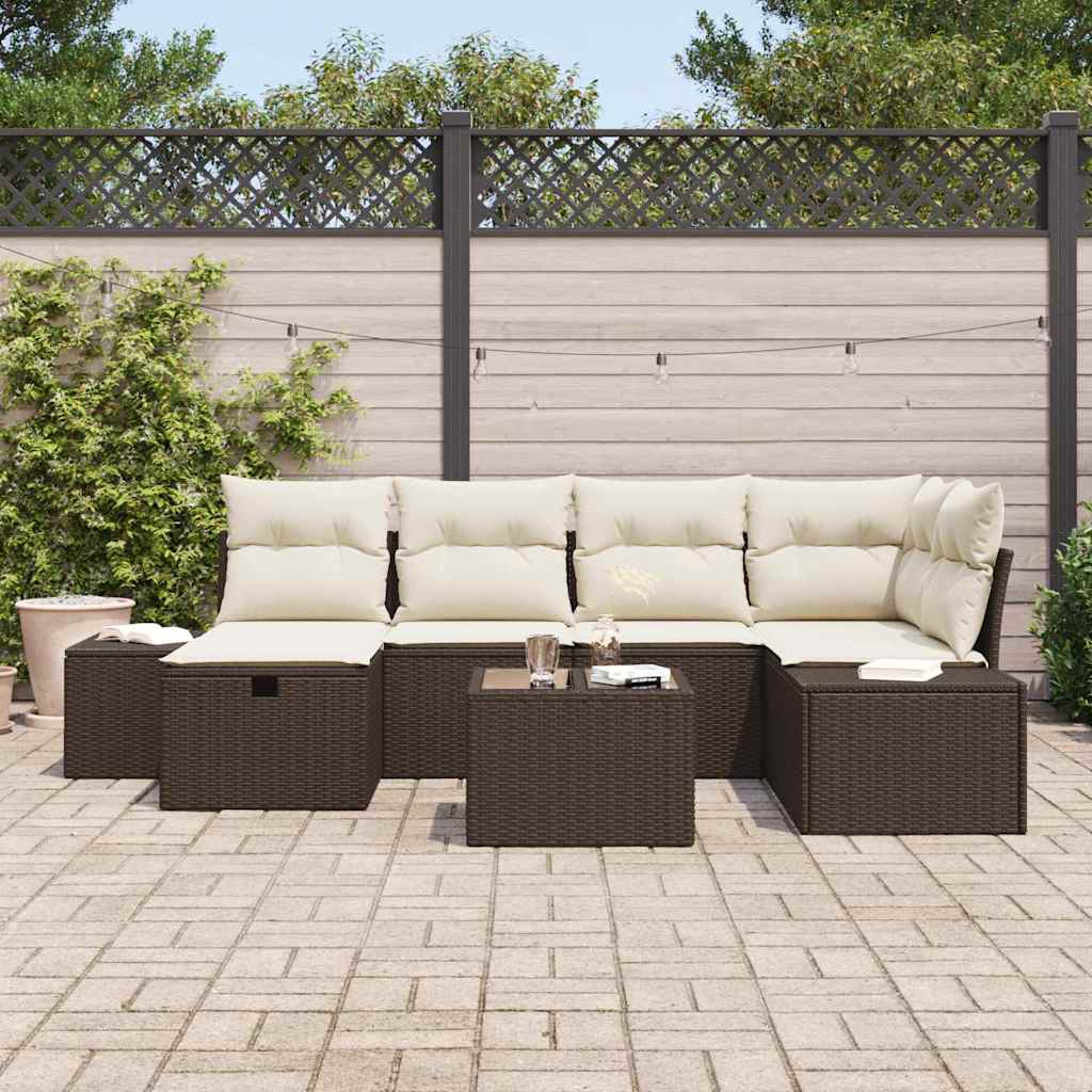 Garten-Sofa-Set mit Kissen 7 pcs Braun Poly Rattan